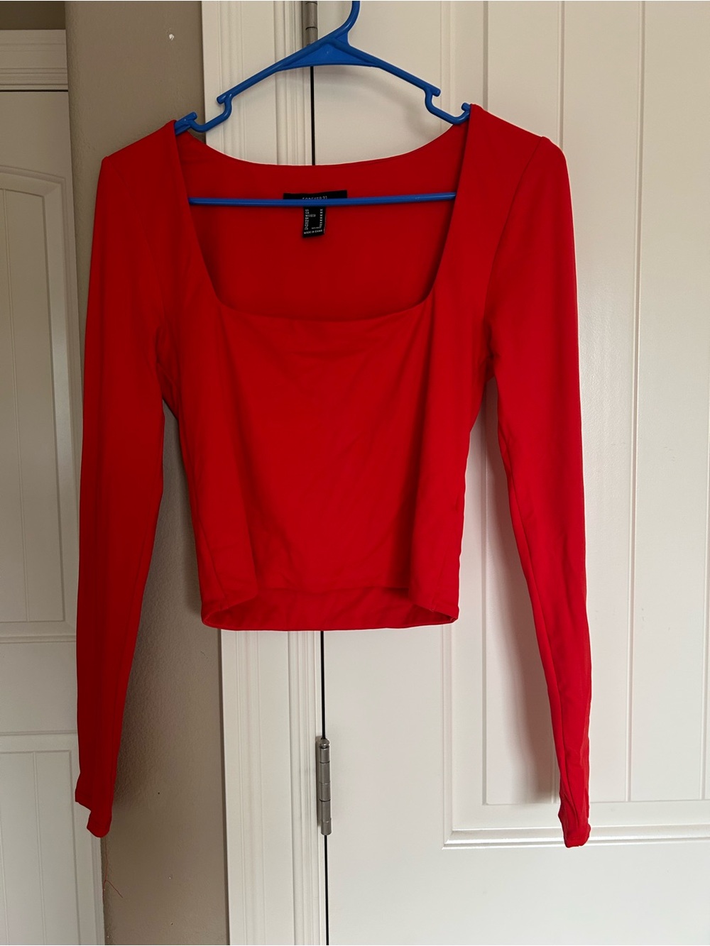 Forever 21 Red Long-Sleeve Square Neck Top